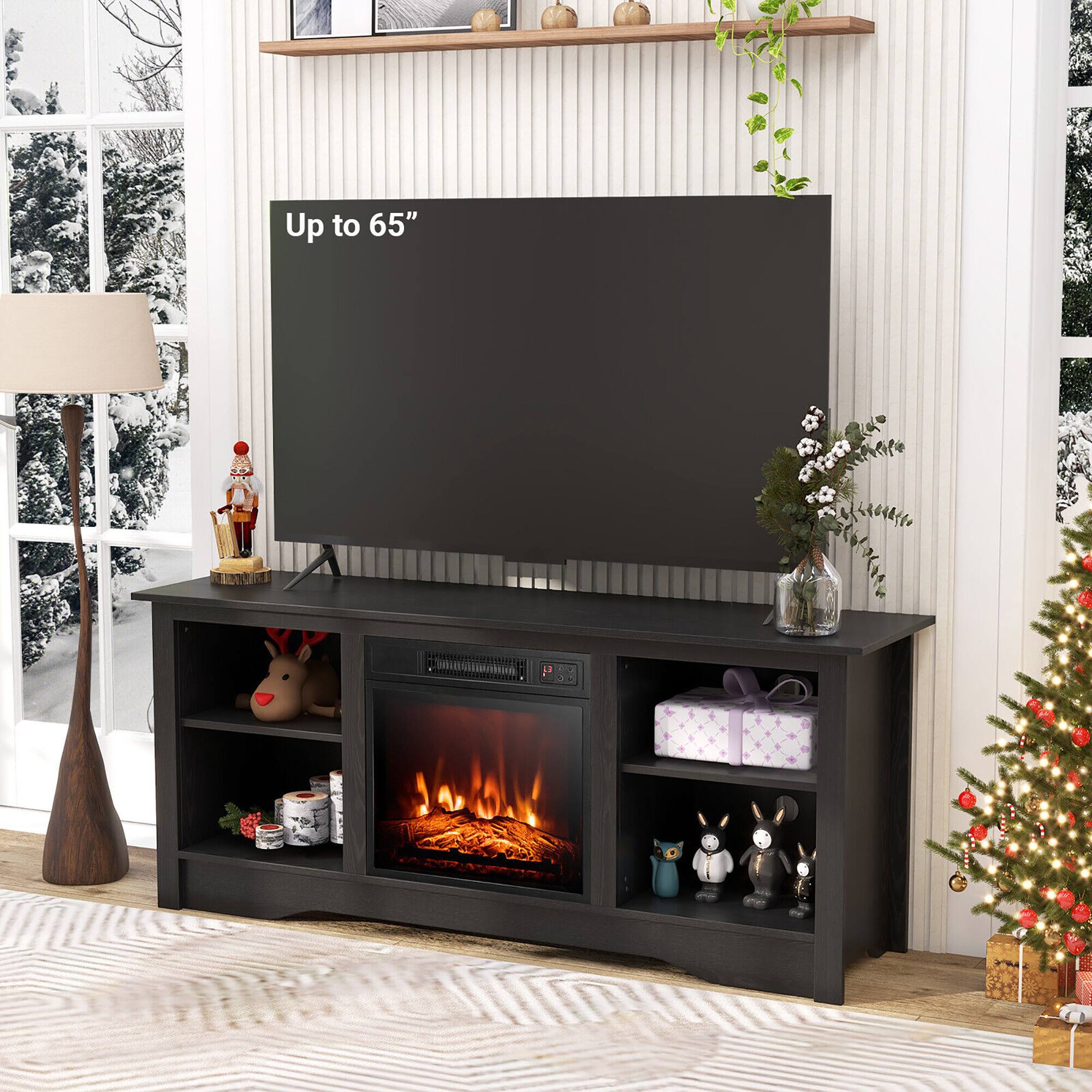 Alt View 1. Gymax - 58'' TV Stand with 18'' Electric Fireplace Heater 3-Adjustable Shelves for 65'' TV - Black.