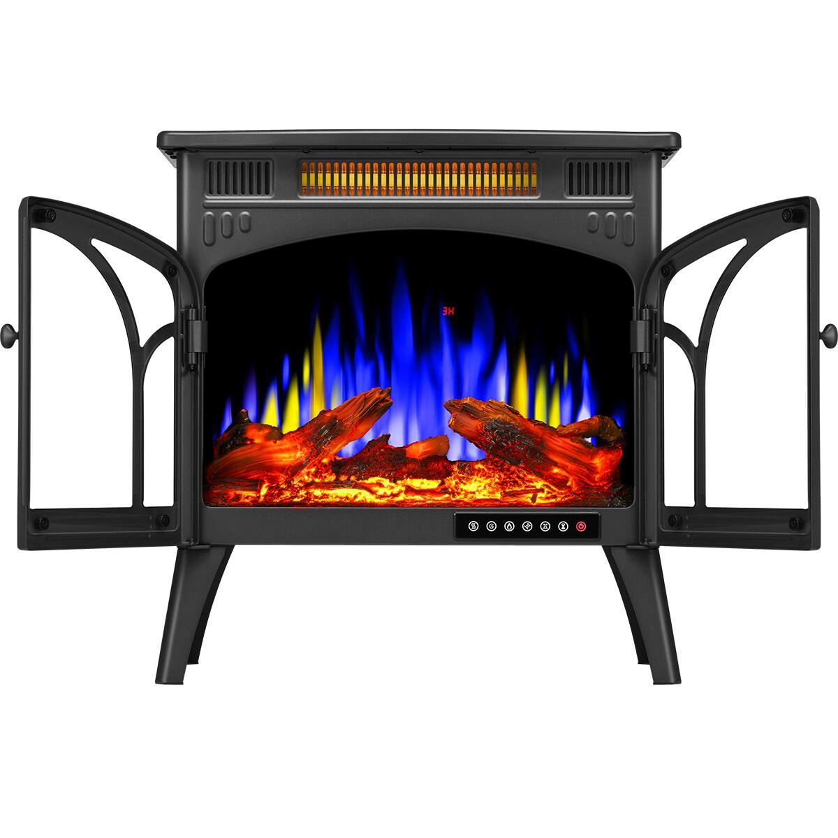 Left. Bestier - Electric Fireplace Heater 24.25" with Remote, Adjustable Brightness and Heating Mode, Flame Effects & Log Colors, Black - Black.