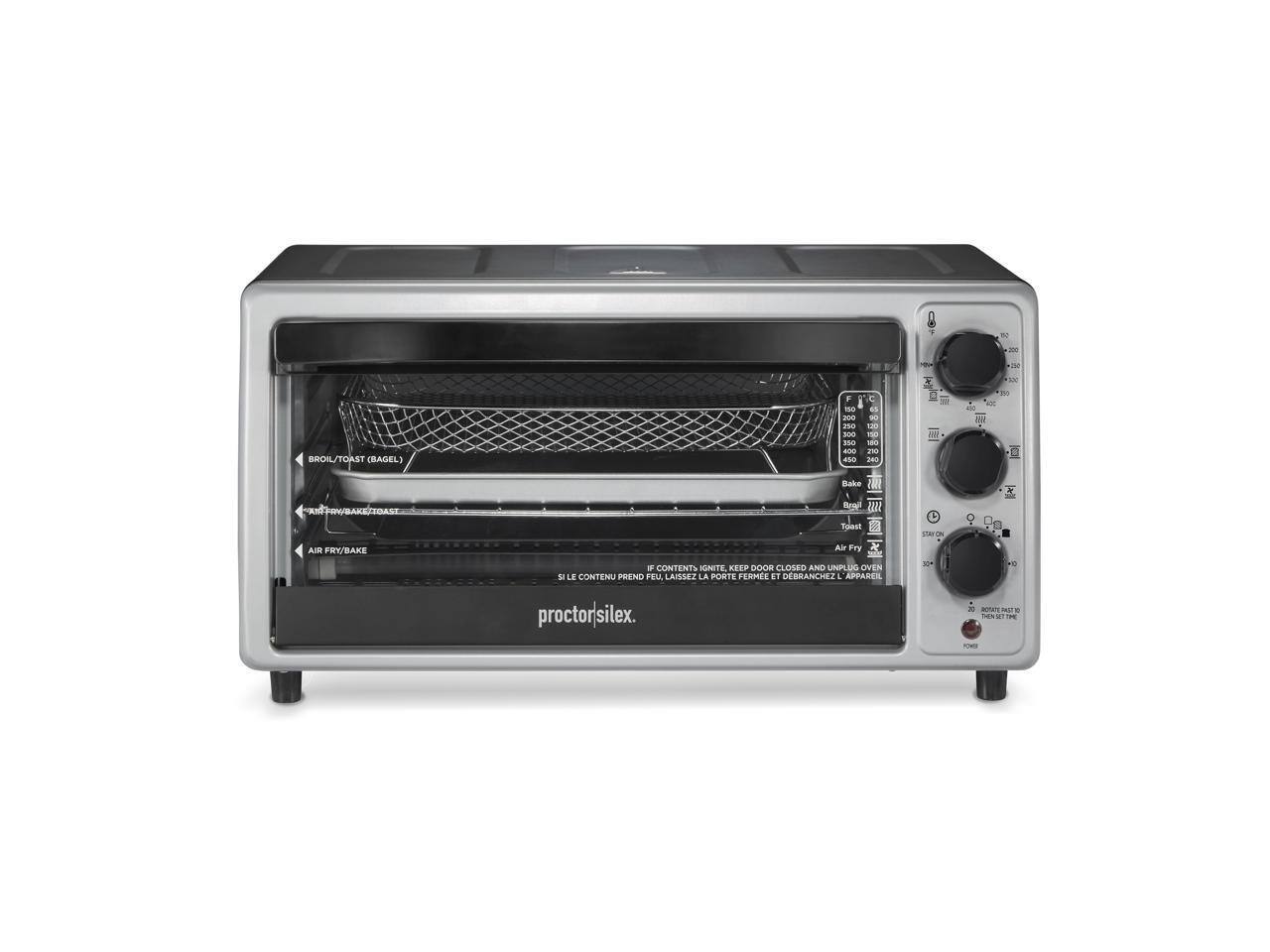 2017

BROIL/TOAST (BAGEL)
F 155 2011 250 SERE 350 - ASAN
65 NET MB 1/00 188 210 JOL

on
8888
Bake 555
AIFFRV/BAKE/TOAST
BLASOT 2222 Toast
AIR FRY/BAKE

Air Fry x - CONTENTS IGNITE. KEEP DOOR CLOSED AND UNPLUG OVEN St LE CONTENU PREND FEU. LAISSEZ LA PORTE FERMEE ET DEBRANCHEZ L'APPAREIL

proctor/silex.
