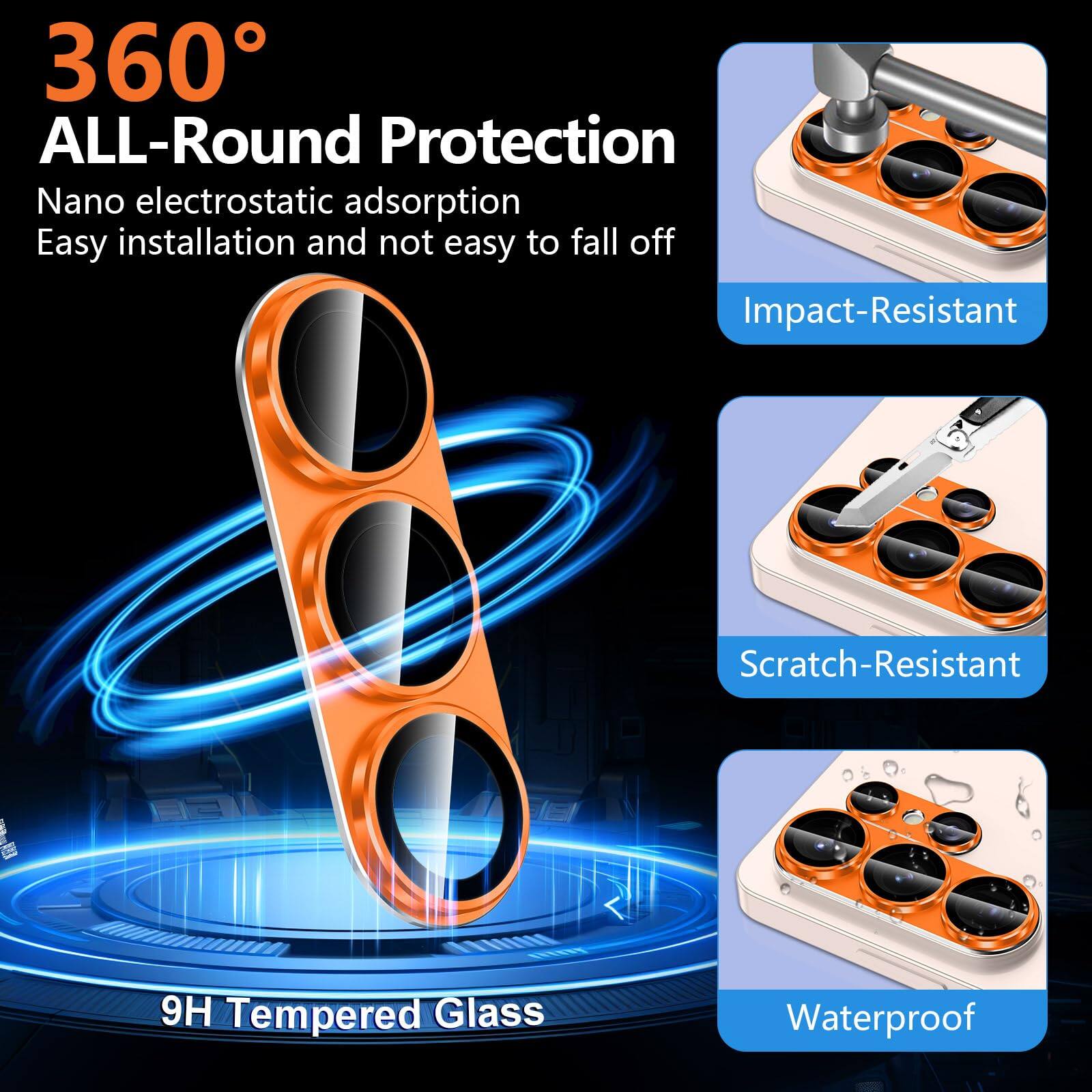 360° ALL-Round Protection  
Nano electrostatic adsorption  
Easy installation and not easy to fall off  
Impact-Resistant  
Scratch-Resistant  
9H Tempered Glass  
Waterproof