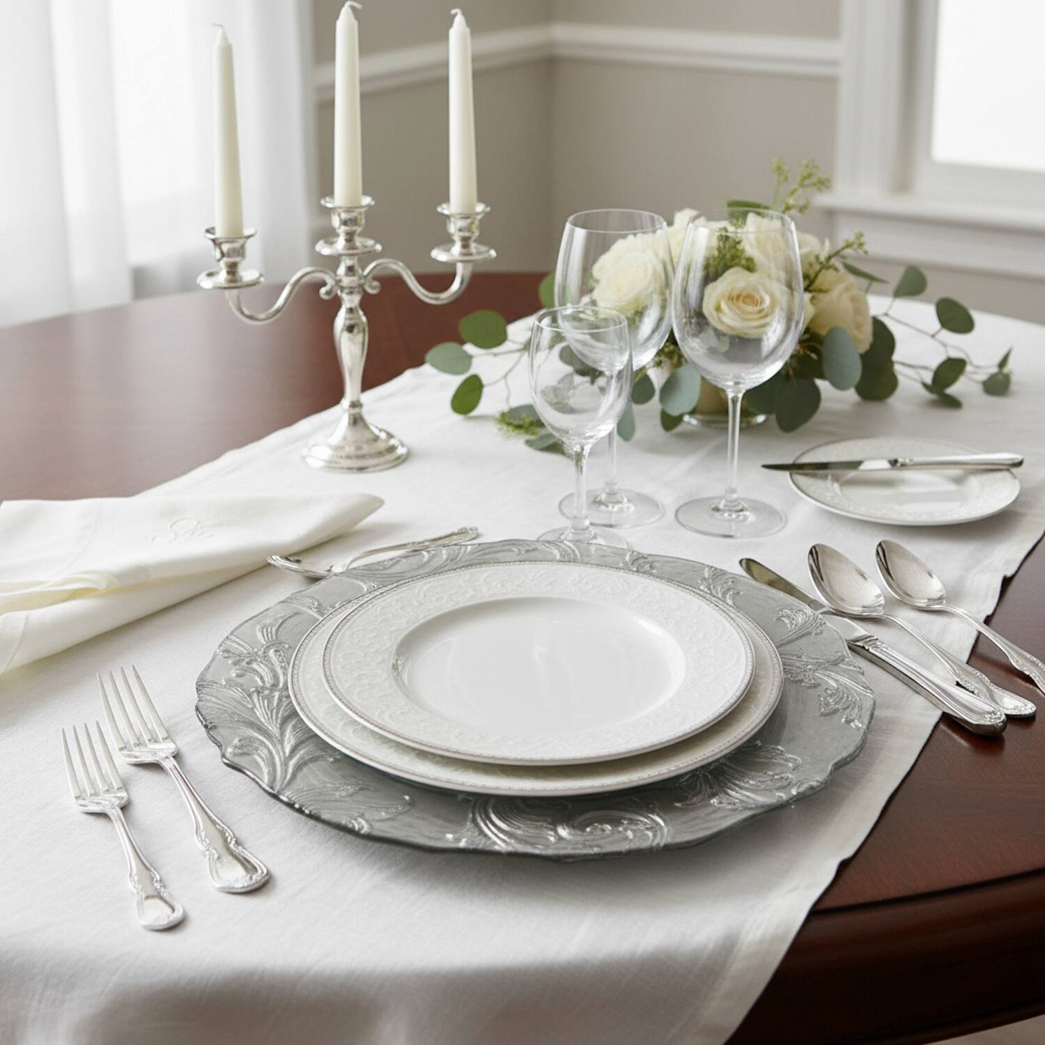 Angle. American Atelier - Vanessa Charger Plate- Silver 13" D - Silver.