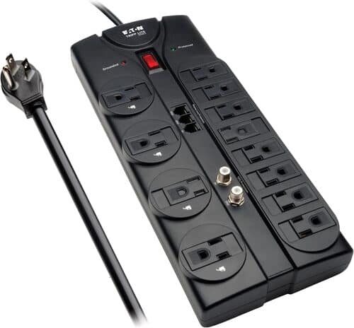 Eaton Tripp Lite TLP1208TELTV 12-outlet Coax Surge Protector - Tel/dsl - 120 Volts AC - 50/60 Hertz - Up to 40 dB - 2880 - Black