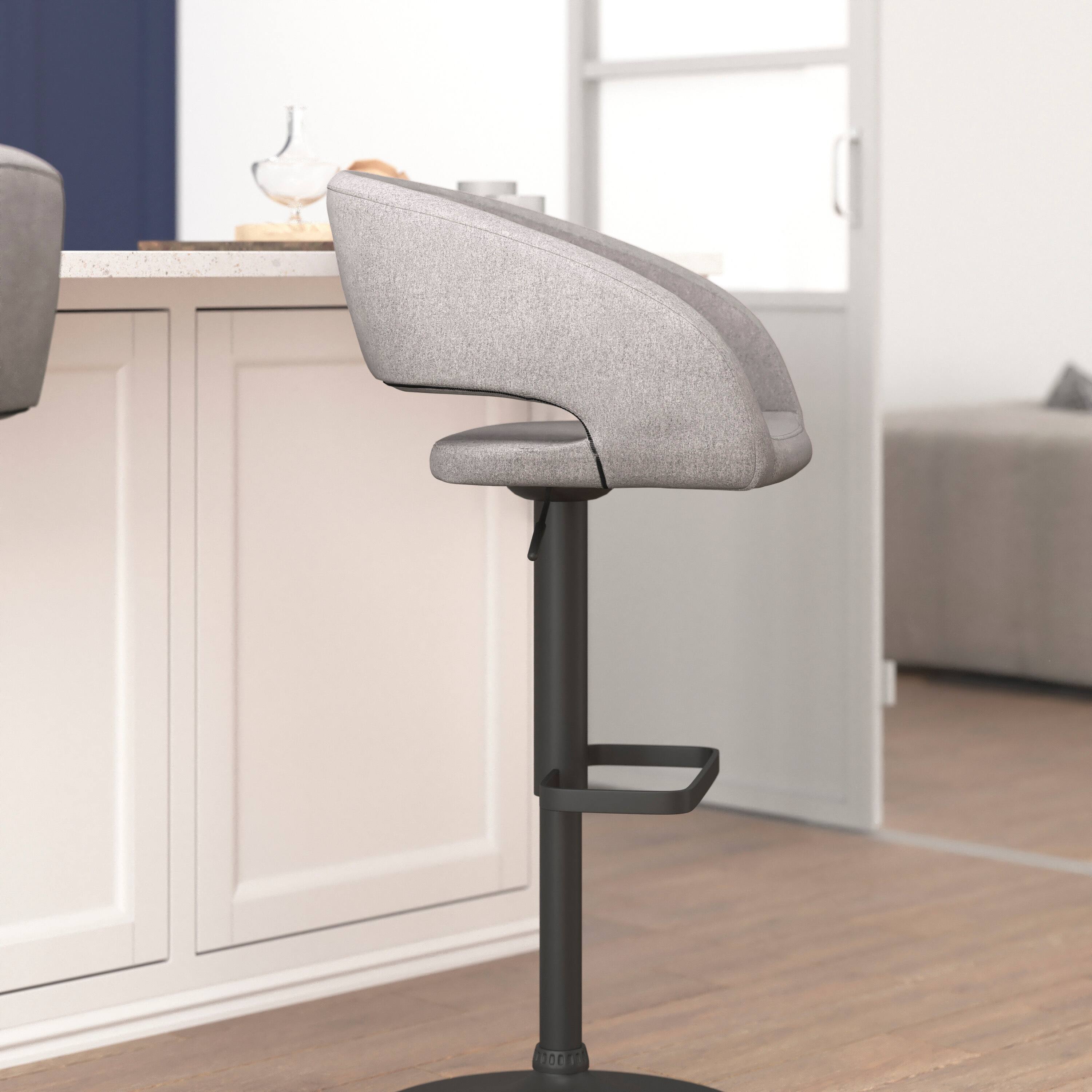 Alt View 1. Flash Furniture - Erik Contemporary Gray Fabric Adjustable Height Barstool with Rounded Mid-Back and Black Base - Gray.
