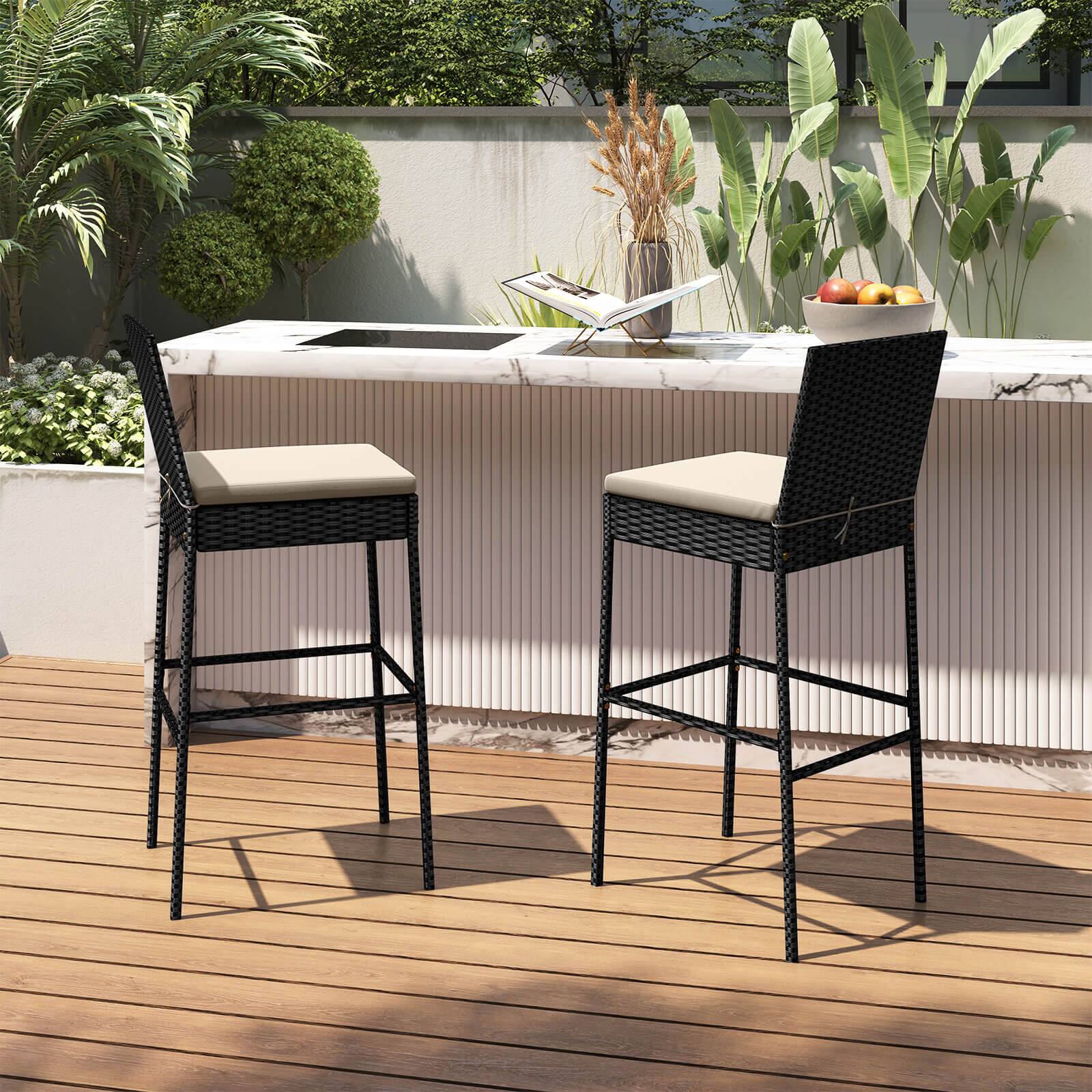 Alt View 3. Costway - Costway 4 PCS Patio Wicker Barstools Bar Height Chairs with Cushions Backyard - Multicolor.