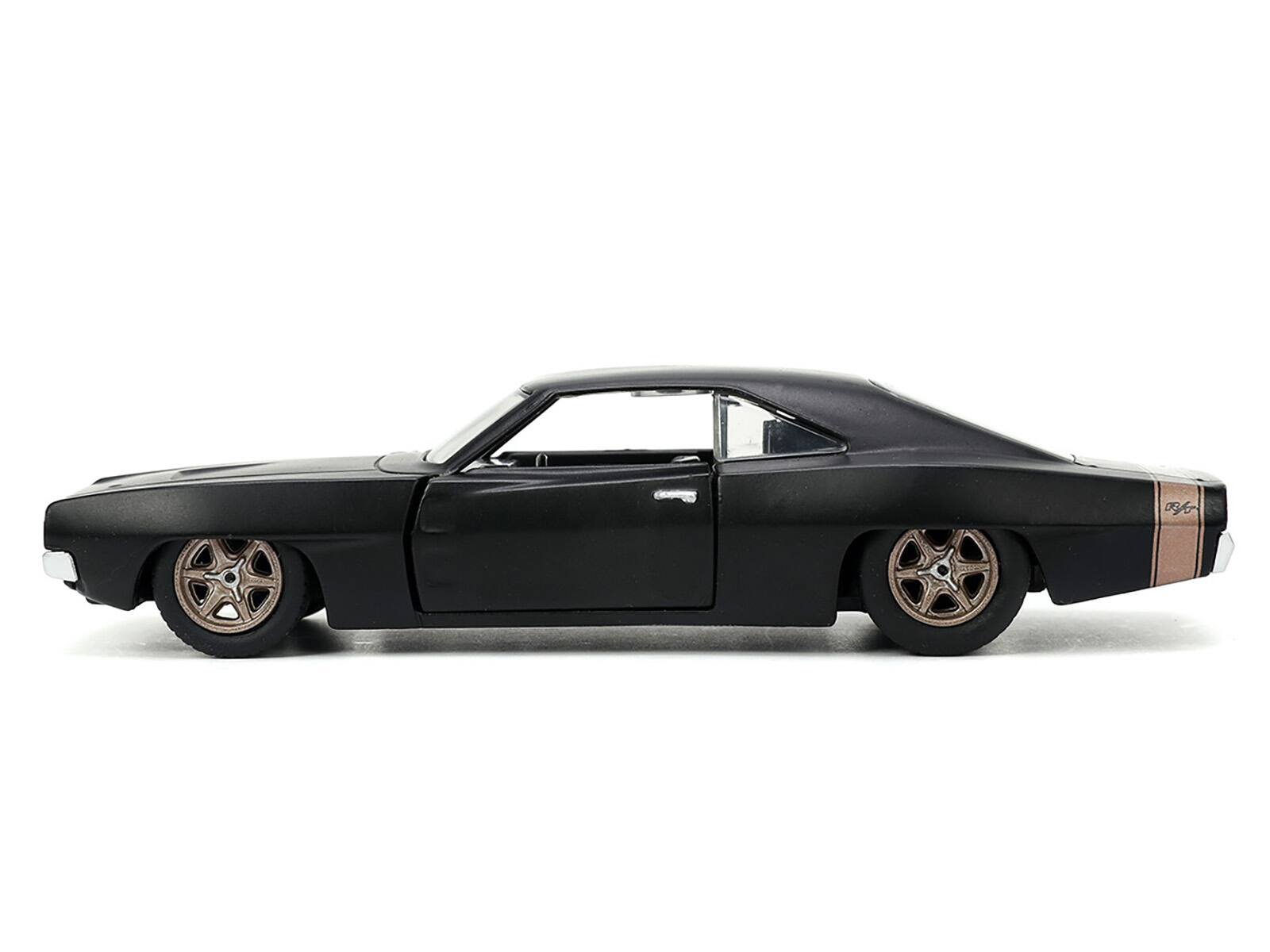 Left. Jada - 1968 Dodge Charger Widebody Matt Black with Bronze Tail Stripe "F9" (2021) Movie "Fast & Furious" Series 1/32 - Matt Black with Bronze.