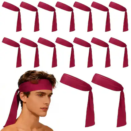 Front. Unique Bargains - Tie Sweatband Headband, Adjustable Non-Slip Moisture Wicking Athletic Headband, 20pcs - For Tennis/Karate/Workout/Yoga - Burgundy.