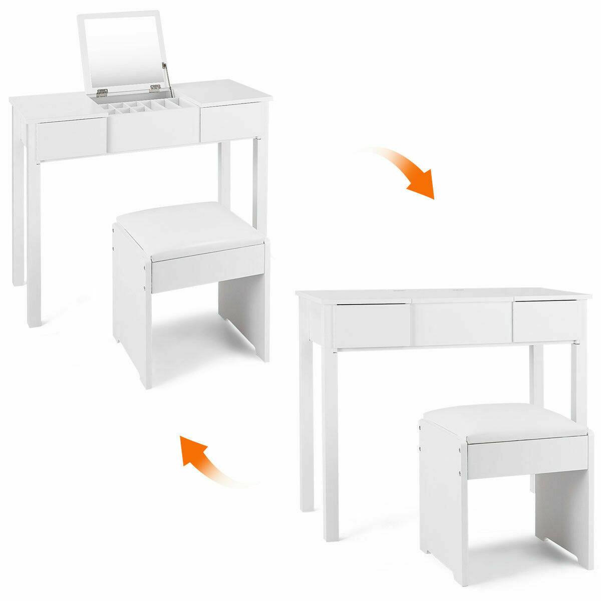 Alt View 5. Costway - Costway Vanity Dressing Table Furniture Stool Storage Box - White.