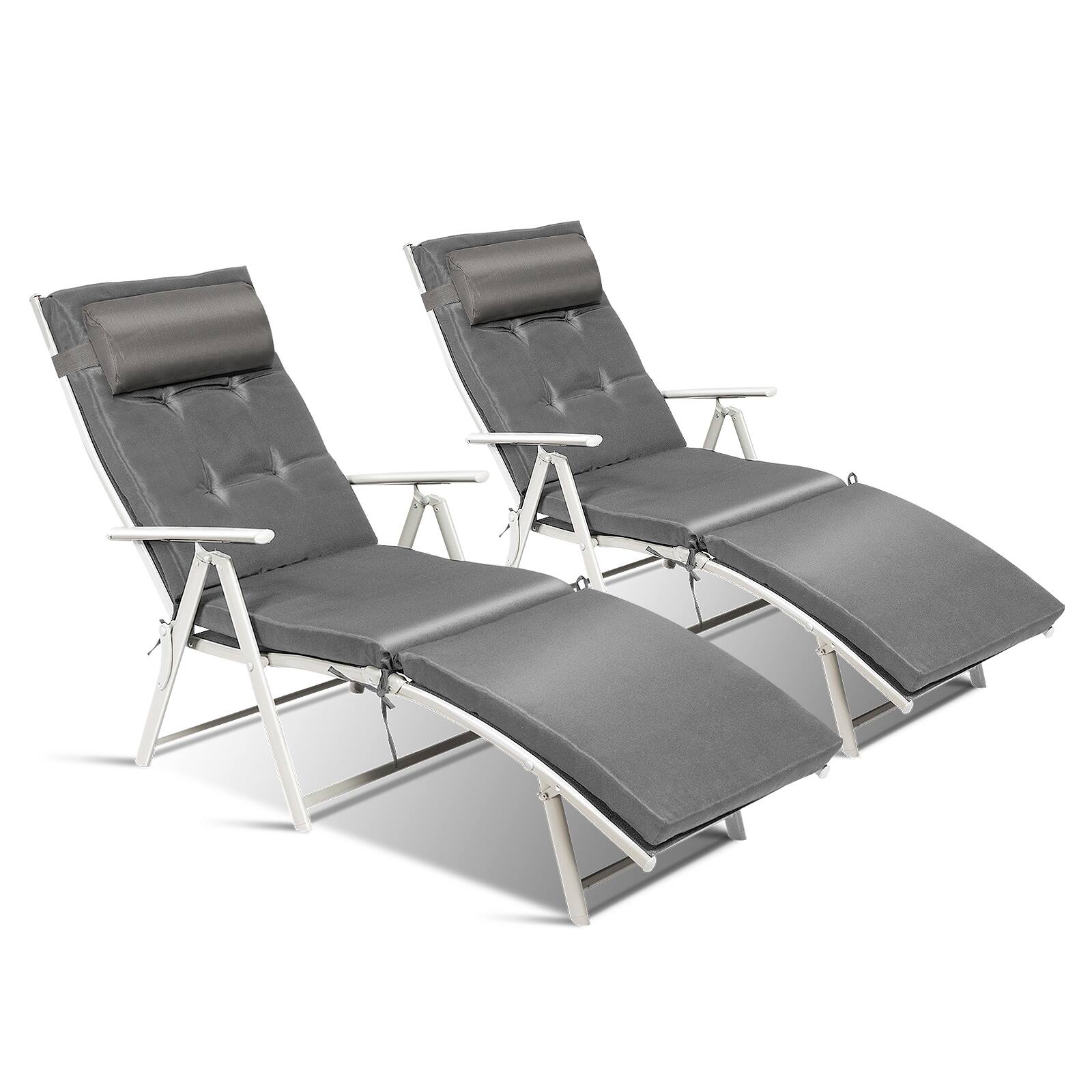 Back. SlickBlue - Lightweight Outdoor Folding Lounge Chair with Adjustable Backrest and Pillow - Grey.