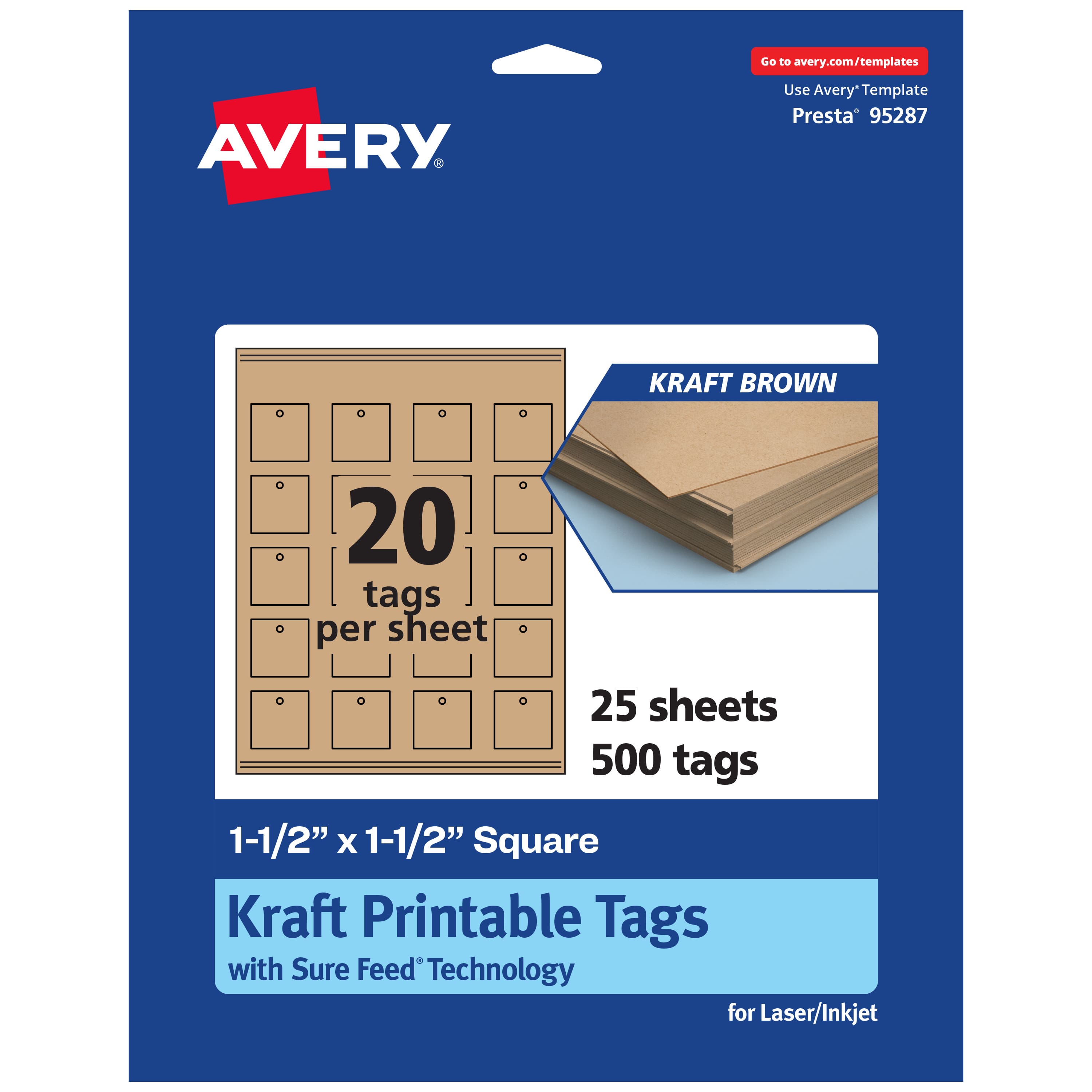 Avery - 1-1/2" x 1-1/2" Square Tags, Kraft 500ct - Brown