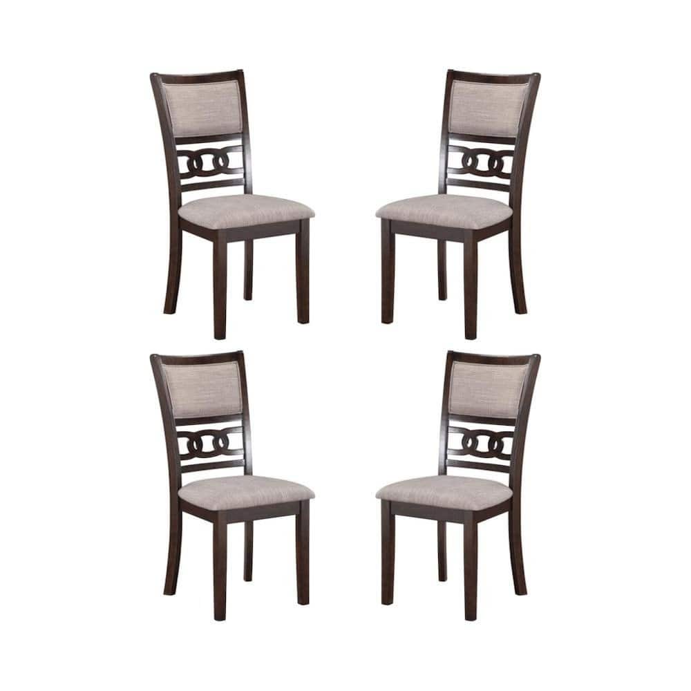 FurniFact - Wood Dining Chair Set of 4 Cherry Fabric - Brown