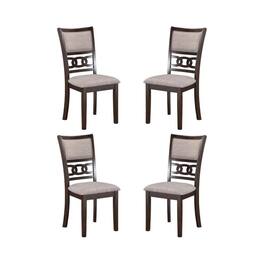 FurniFact - Wood Dining Chair Set of 4 Cherry Fabric - Brown