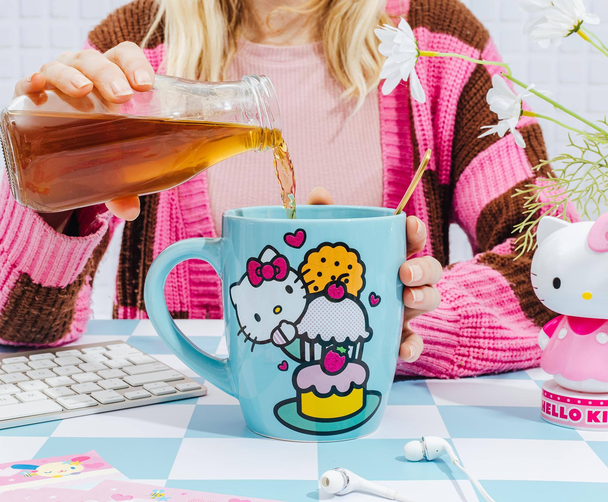 Alt View 4. Silver Buffalo - Sanrio Hello Kitty Stacked Sweets Ceramic Glitter Latte Mug | Holds 25 Ounces - Blue.