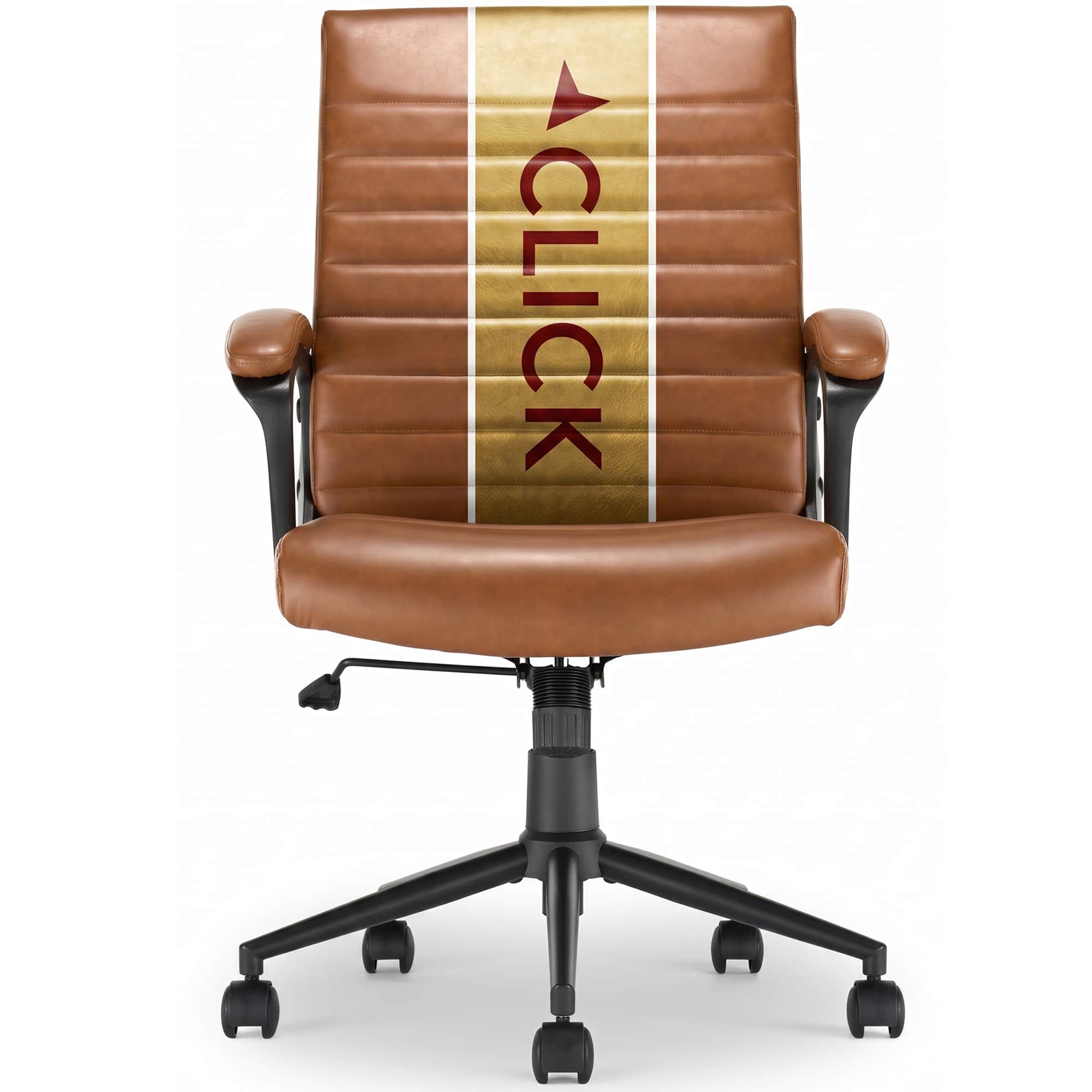 Click365 - Executive Office Desk Chair with Padded Wrap Backrest & Arms Ergonomic Leather Office Chair with Lumbar Support - Cognac