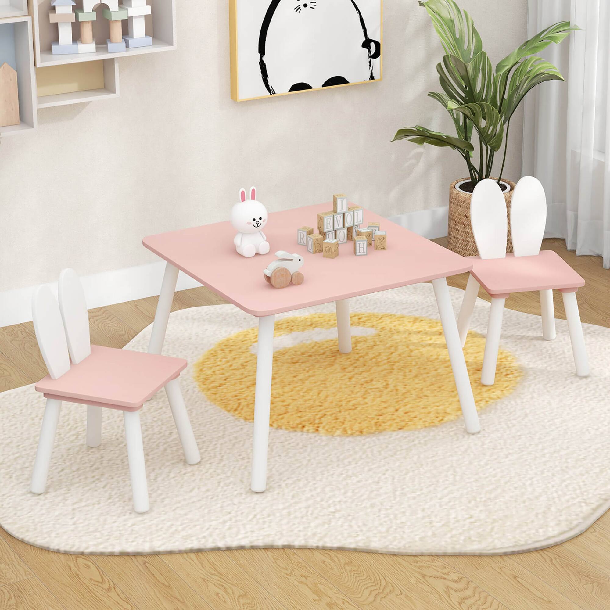 Alt View 1. Gymax - Gymax 3 Pieces Kids Table & Chairs Set Children Wooden Furniture Set w/ Solid Wood Legs Pink - Pink.