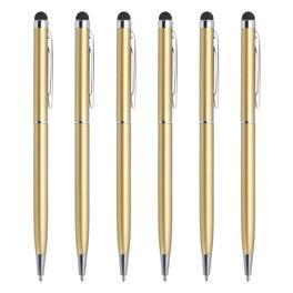 Unique Bargains - 6Pcs 2-in-1 Metal Ballpoint Pen & Retractable Stylus for All Capacitive Touch Screen - Gold