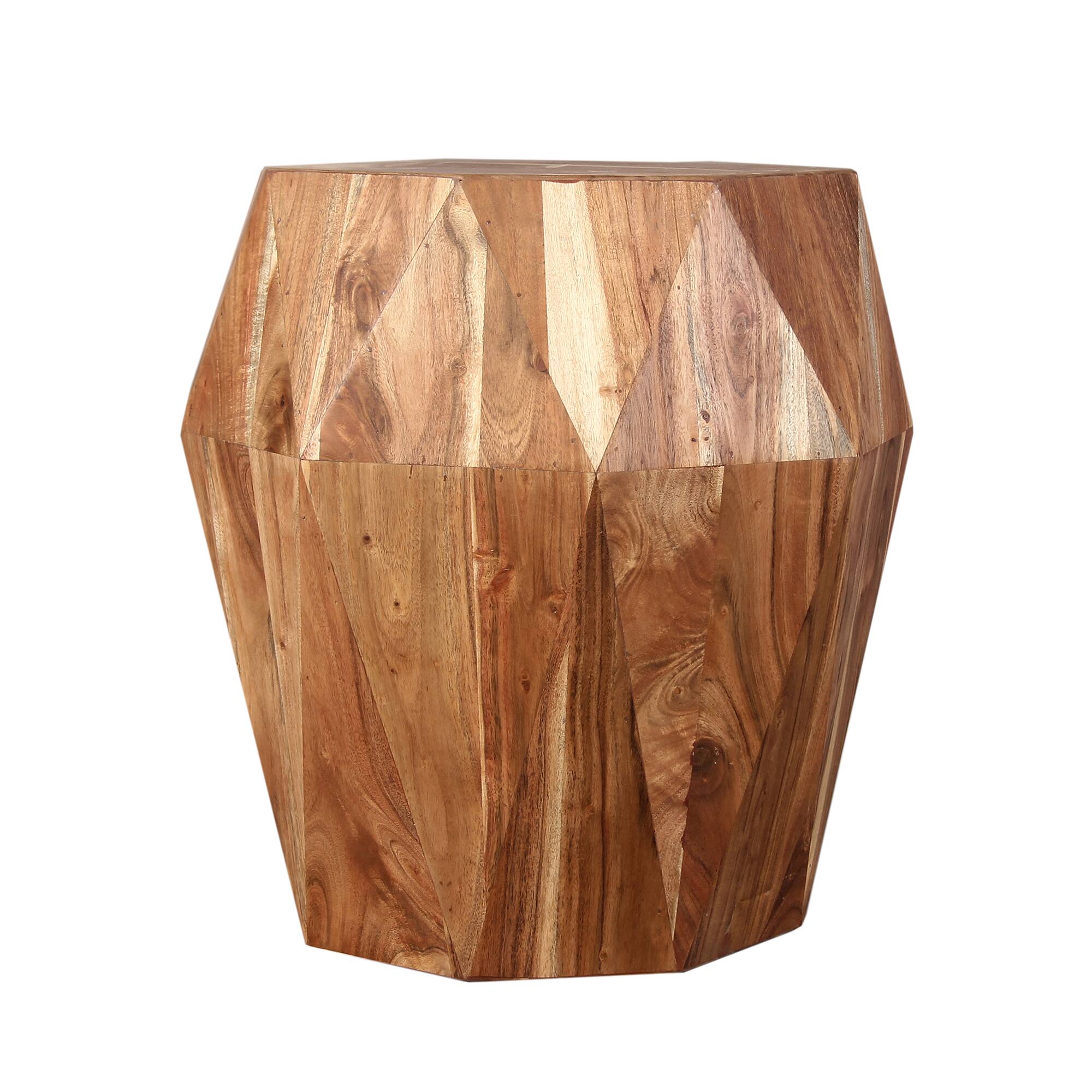 Alt View 1. Manhattan Lane - 22 Inch Artisanal End Side Table, Multifaceted Solid Acacia Wood, Octagon Top - Brown.