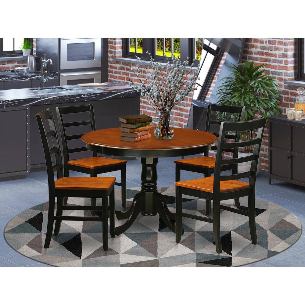 Back. East West Furniture - 5 Pc set with a Round Dinette Table and 4 Leather Kitchen Chairs in Black and Cherry - Black & Cherry.