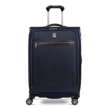 Front. Travelpro - Travelpro Platinum Elite Softside Expandable 25" Checked Spinner - True Navy Blue.