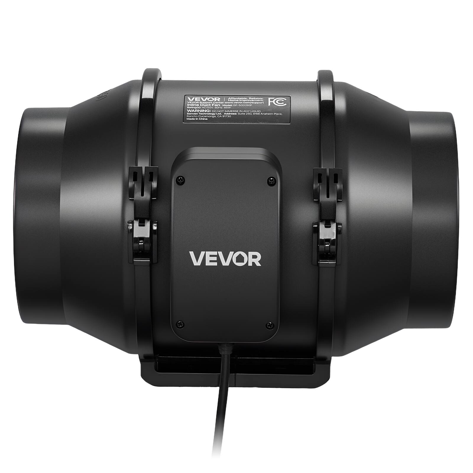 VEVOR  
Inline Duct Fan  
Model: VDF-240  
Voltage: 115V/230V  
Frequency: 50/60Hz  
Power: 1/2 HP  
Airflow: 2400 CFM  
Warranty: 1 Year  
Made in China  

FC