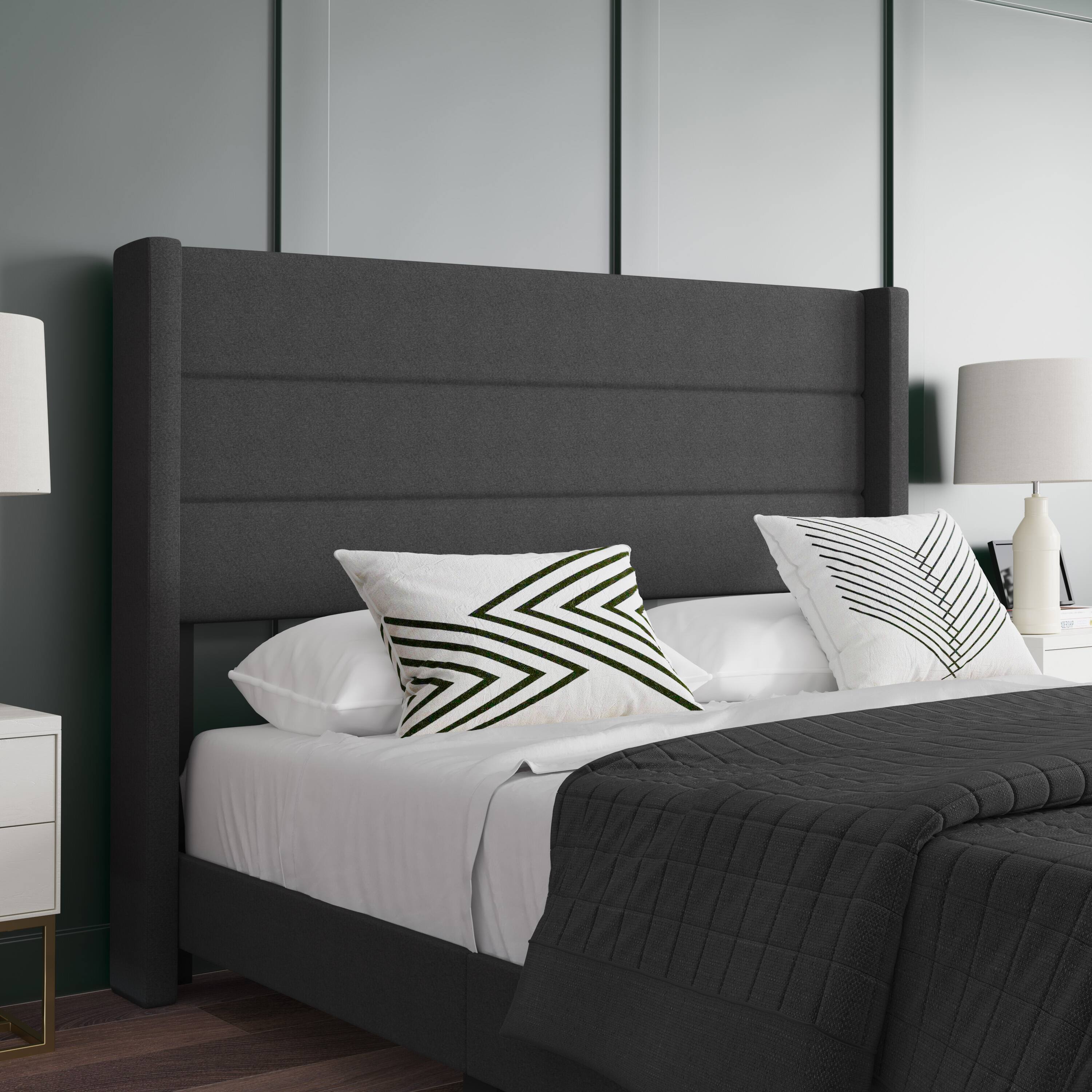 Alt View 4. Emma + Oliver - Upholstered Platform Bed with Wingback Headboard - Charcoal.