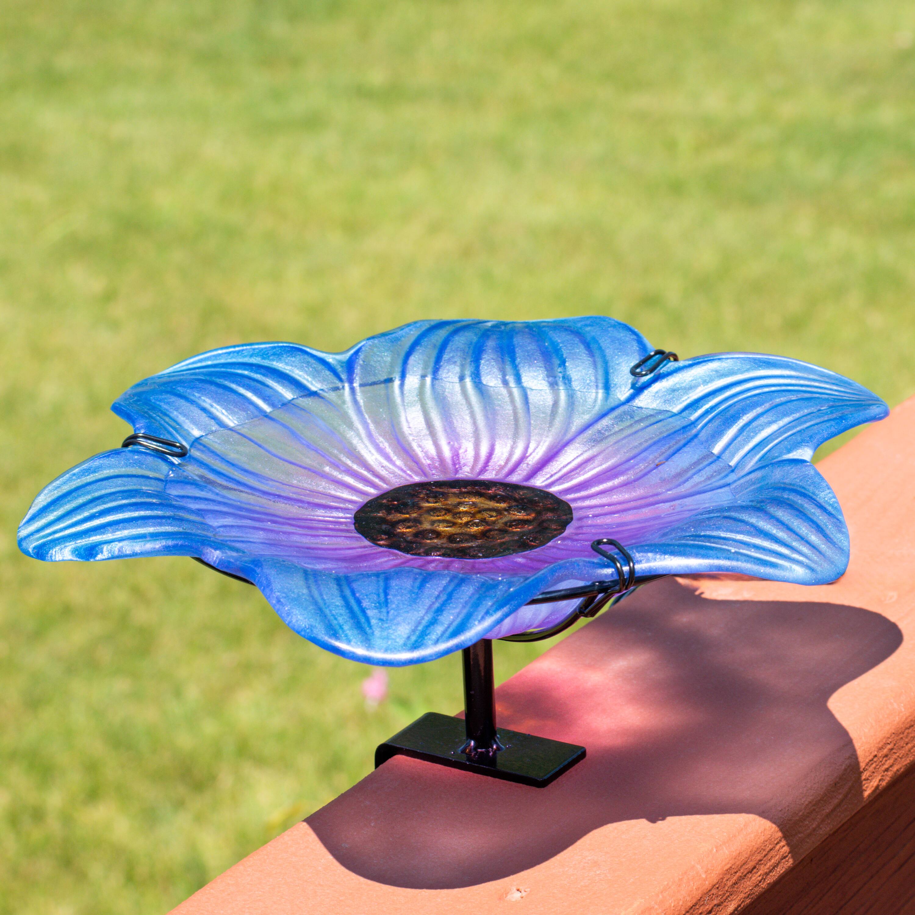 Alt View 3. Sunnydaze - Deck-Mounted/Staked Glass Bird Bath - Morning Glory.