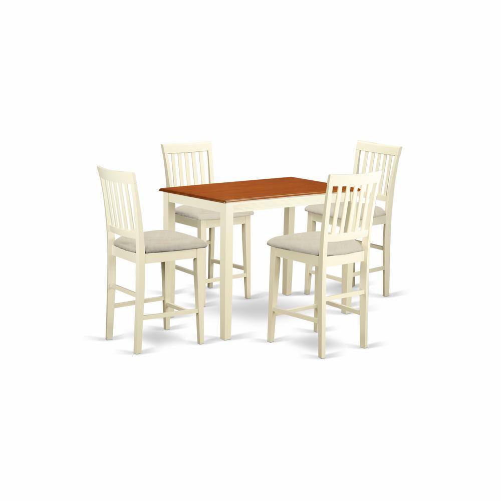 Back. East West Furniture - YAVN5-WHI-C 5 Pc counter height set - Dining Table and 4 counter height Dining chair. - Buttermilk & Cherry.