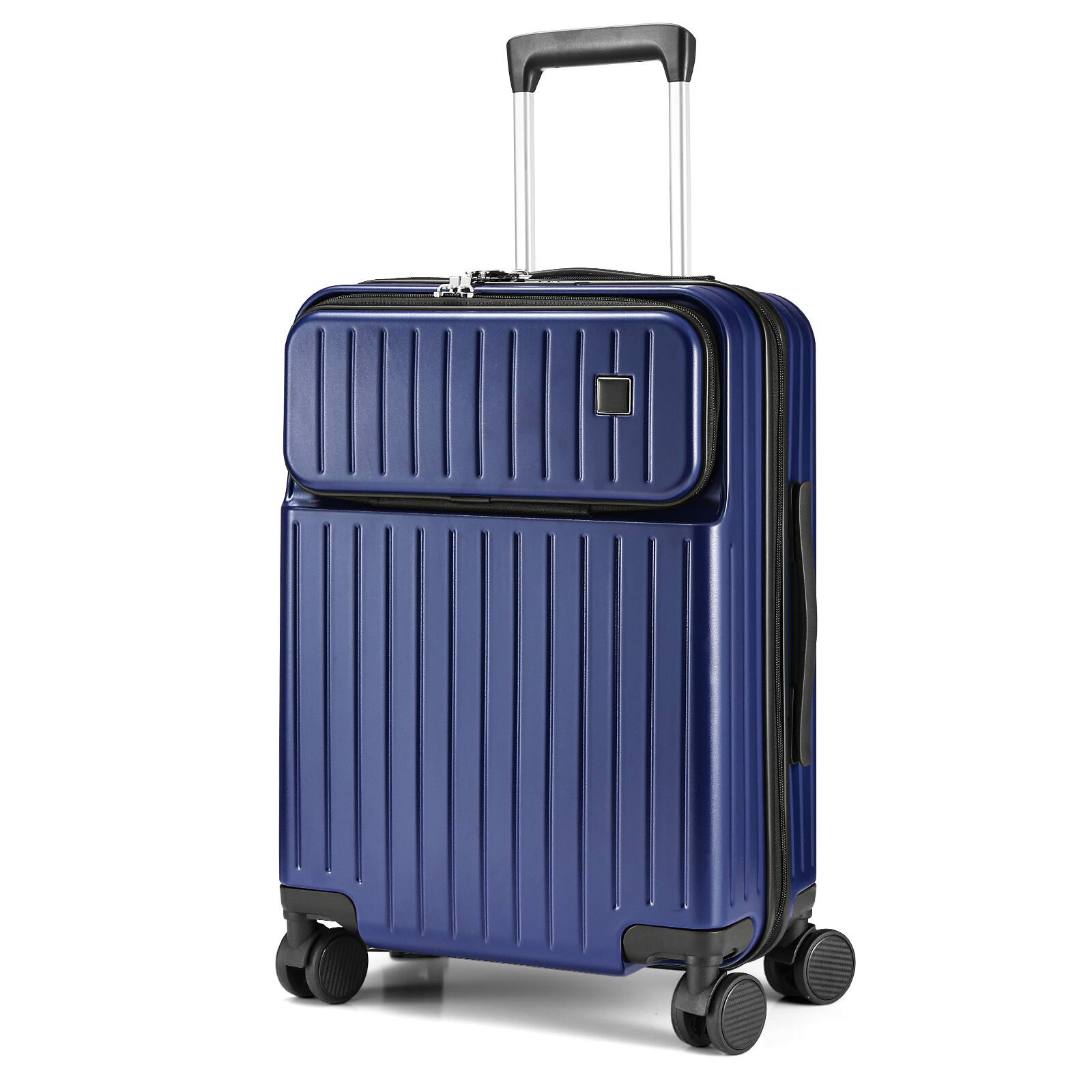 Angle. Sugift - Modern 20″ Carry On Luggage with Front Pocket, TSA Lock, Spinner Wheels, and Organized Interior - Navy.