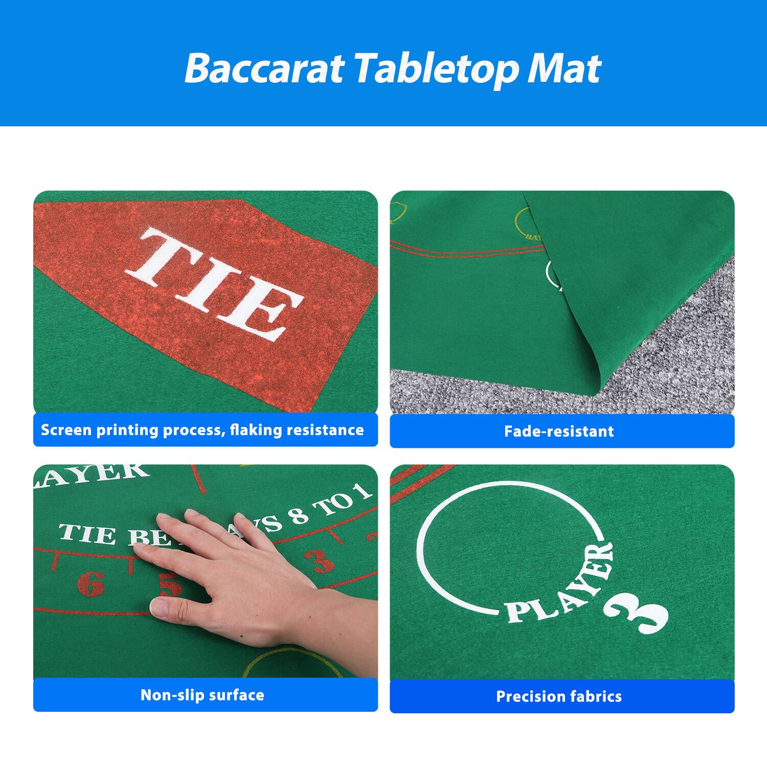 Baccarat Tabletop Mat

Screen printing process, flaking resistance

Non-slip surface

Fade-resistant

Precision fabrics