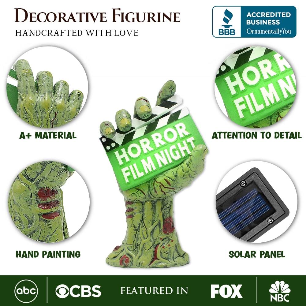 DECORATIVE FIGURINE  
HANDCRAFTED WITH LOVE  

A+ MATERIAL  
HAND PAINTING  
SOLAR PANEL  
ATTENTION TO DETAIL  

HORROR FILM NIGHT  

ACCREDITED BUSINESS  
OrnamentallyYou  

FEATURED IN  
abc  
CBS  
FOX  
NBC