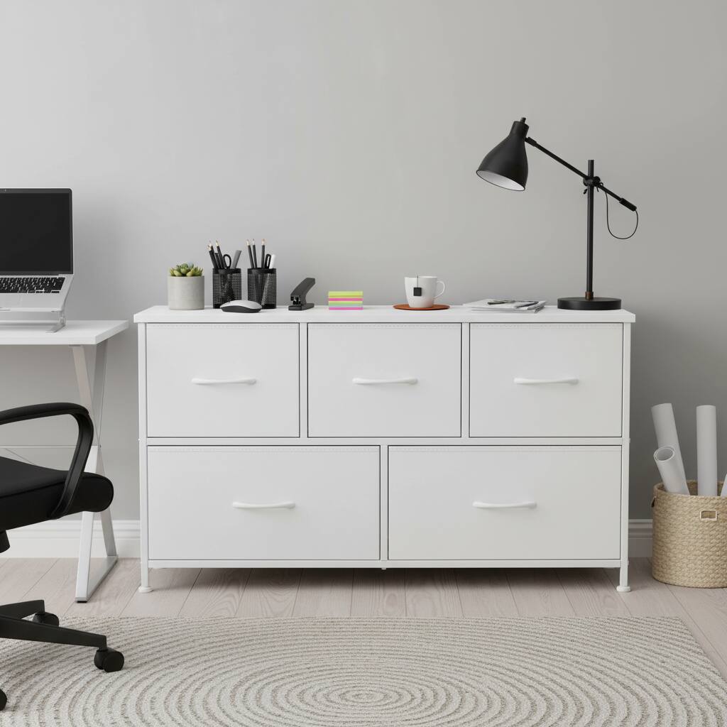 Alt View 4. AOITUN - Dresser for Bedroom with 5 Storage Drawers - Ideal Temporary Clothes Dresser & TV Stand - White.