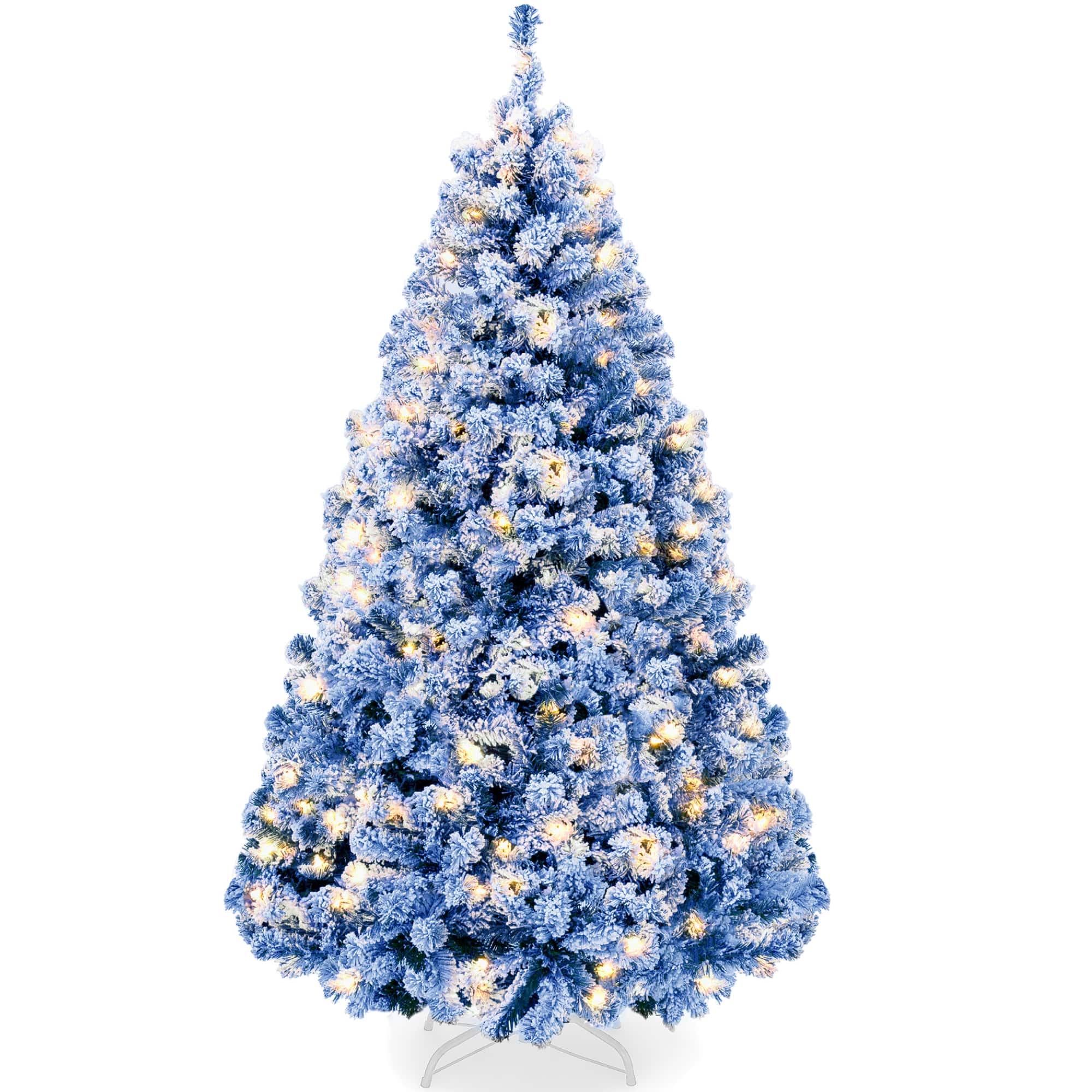 Best Choice Products - Artificial Flocked Christmas Tree, 6ft Pre-Lit Holiday Decor w/250 Twinkle Lights - Baby - Blue