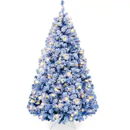 Best Choice Products - Artificial Flocked Christmas Tree, 6ft Pre-Lit Holiday Decor w/250 Twinkle Lights - Baby - Blue