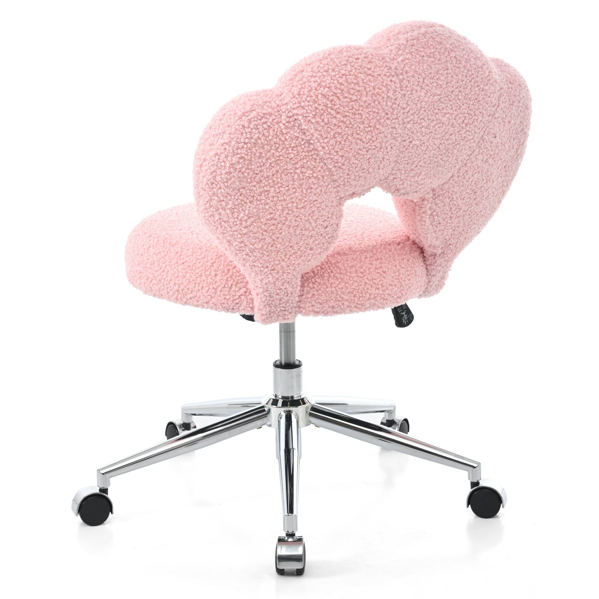 Angle. Boyel Living - Teddy Fabric Ergonomic Adjustable Height Swivel Office Chair - Pink.