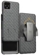 Front. Nakedcellphone - Case with Stand and Belt Clip Holster for Google Pixel 4 - Black.
