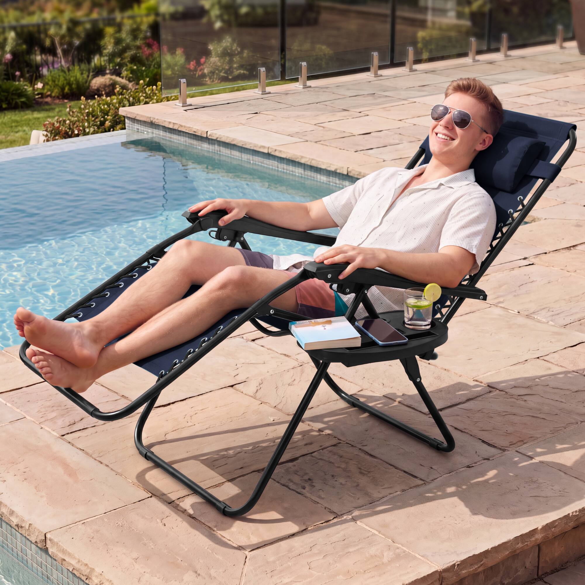 Alt View 8. Best Choice Products - Best Choice Products Padded Zero Gravity Chair with Side Tray & Adjustable Headrest - Navy Blue - Navy Blue.