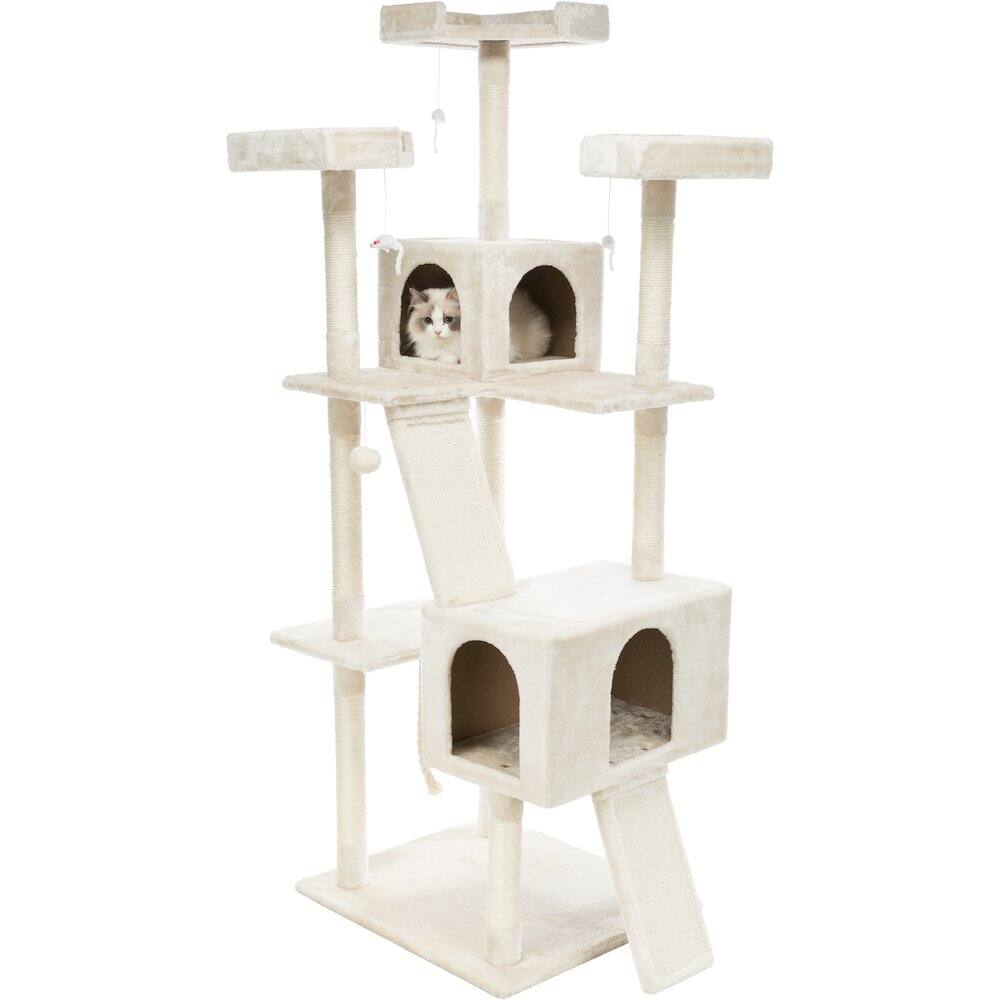 Left. TRIXIE - Celeste Plush 4-Level 69" Cat Tree  Sisal Scratching Posts Condo & Cat Toy Cream - Cream.
