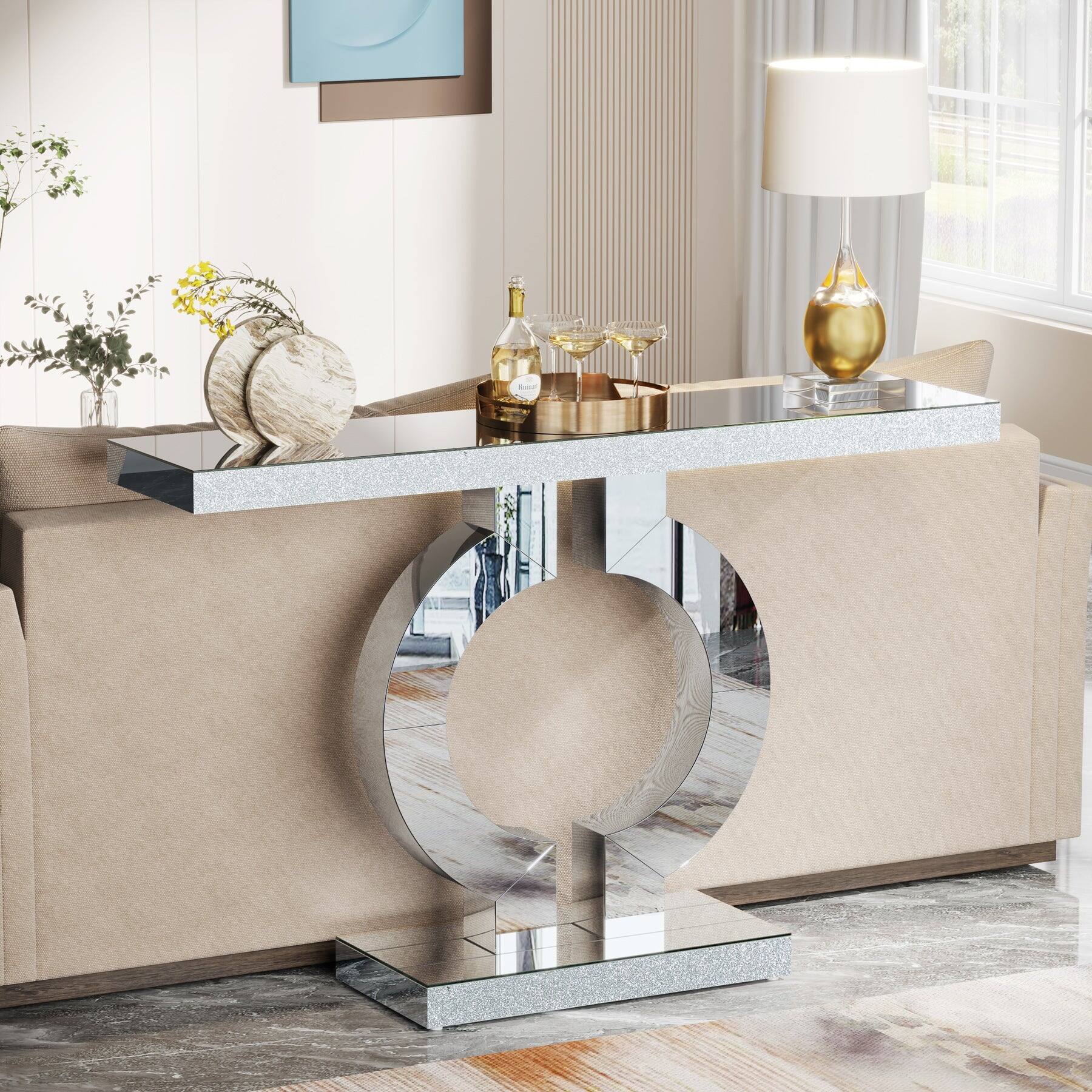 Angle. Tribesigns - Modern Console Table with Space-Saving Design and Rectangular Top for Entryway, Living Room and Bedroom - Silver.
