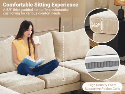 Comfortable Sitting Experience  
A 5.9" thick padded item offers substantial cushioning for various comfort needs  

5.9"  

High Density Foam Supportive Pocket Coils