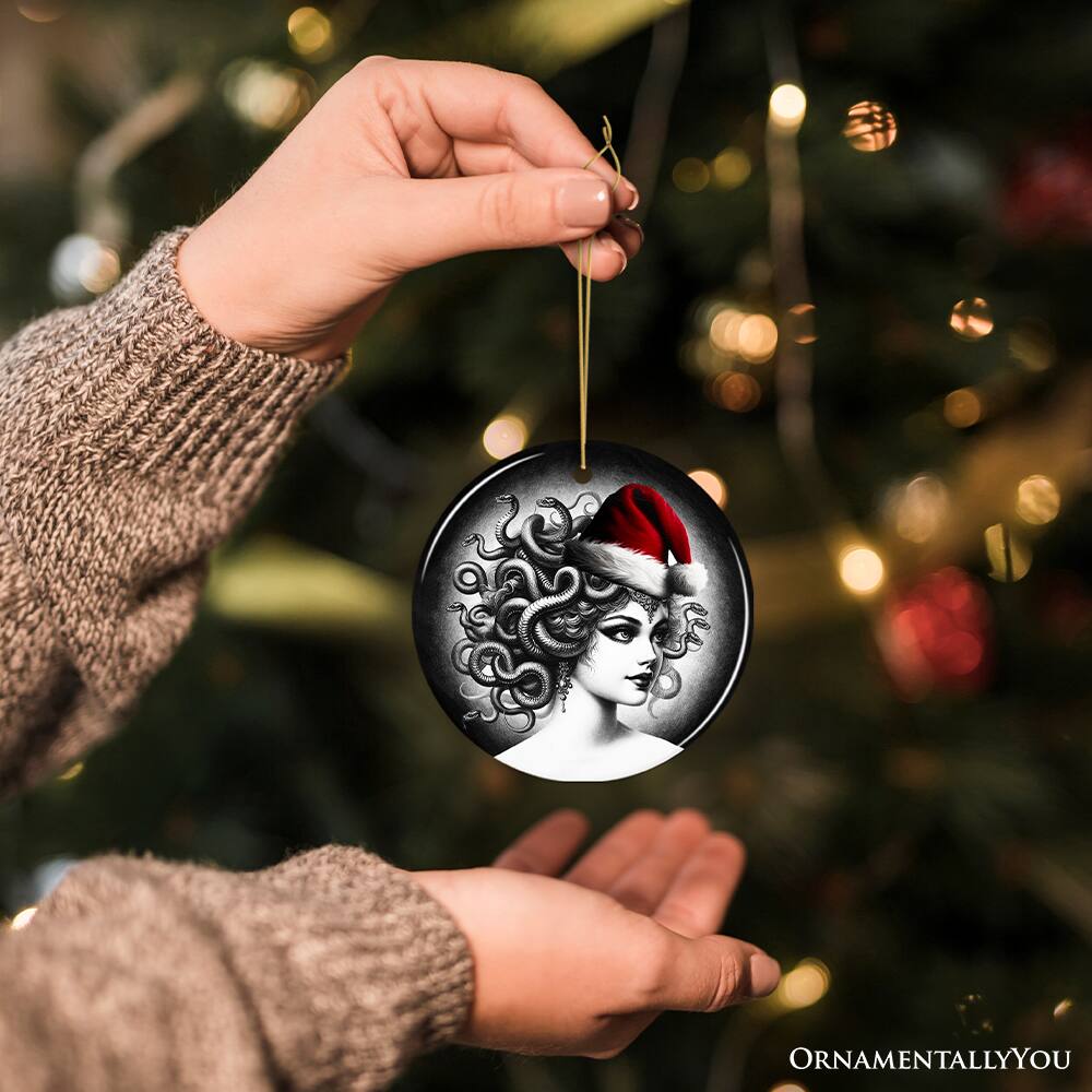 Alt View 1. OrnamentallyYou - Bewitching Medusa with Santa Hat Ornament Alluring Christmas Decoration for Halloween Tree Circle - Multi-colored.