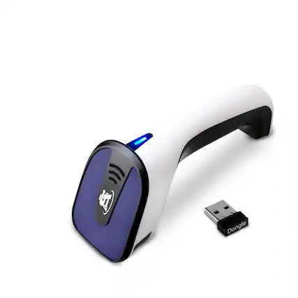 Front. ScanAvenger - ScanAvenger SA8800 Wireless 1D/2D Barcode Scanner - Bluetooth, Rechargeable Handheld QR Scanner - Black, Blue and White.