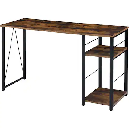 Front. Manhattan Lane - Writing Desk with 2 Tier Shelves and Tubular Metal Legs, Brown and Black - Brown and Black.