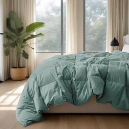 Puredown - Luxurious 300TC 100% Organic Cotton Down Feather Fiber Comforter, Full/Queen - Green
