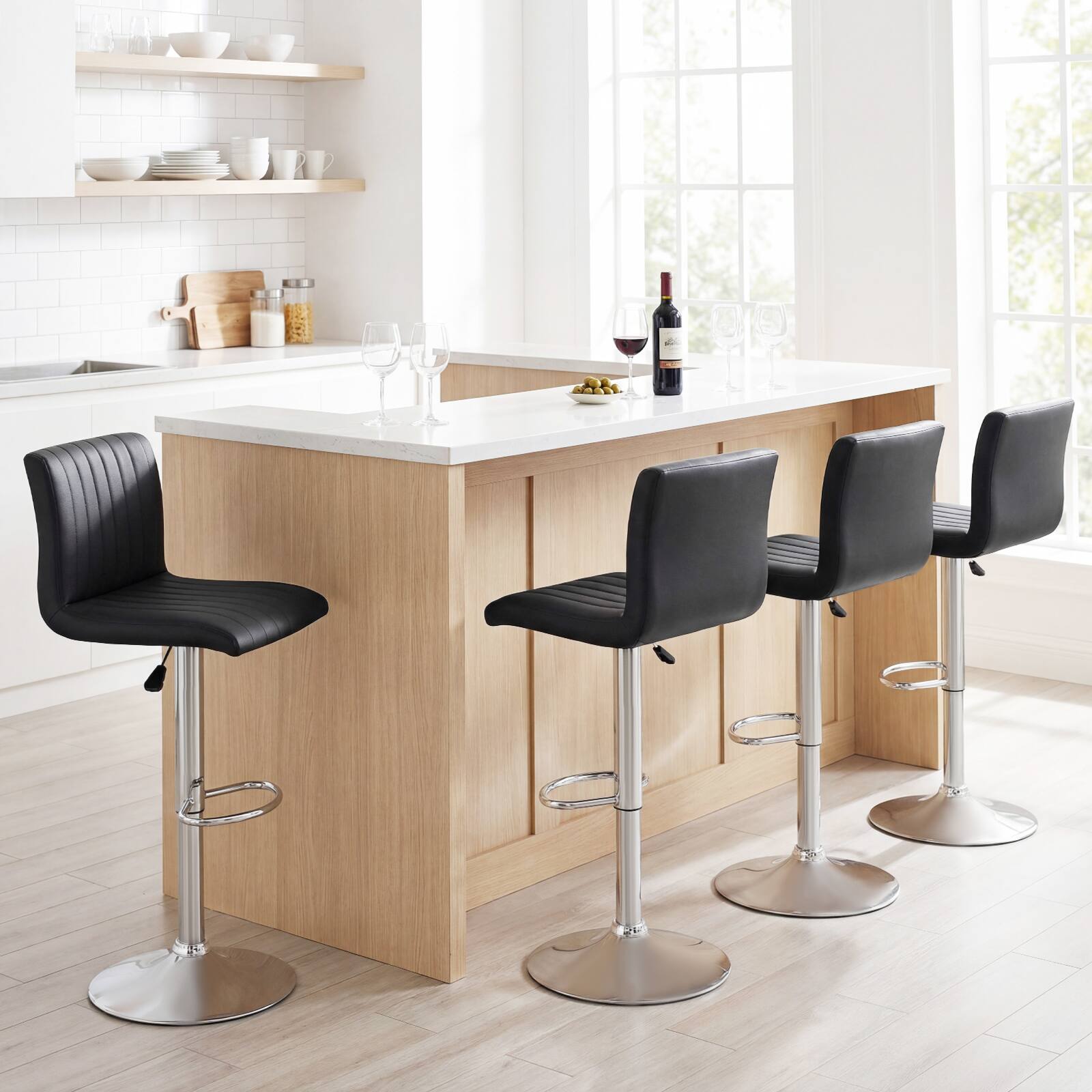 Alt View 1. Gymax - Gymax Bar Stools Set of 4 Adjustable Swivel Barstools w/Back & Footrest for Kitchen - Black.