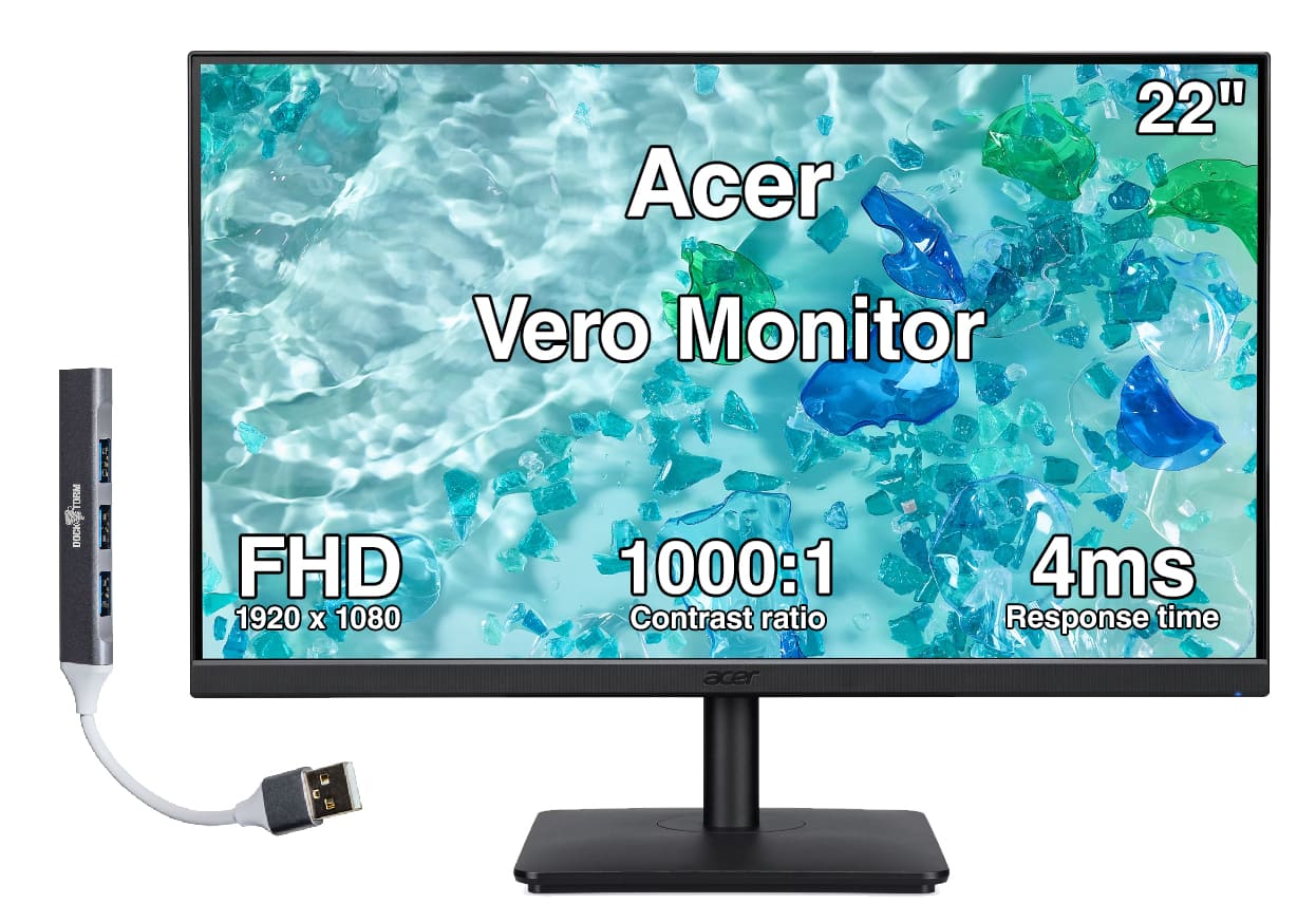 Acer - Vero 22" FHD IPS Monitor, 4ms Response Time, Anti-Glare, 250 nits Brightness, Built-in Speaker & DKZ Hub w/HDMI cable - Black
