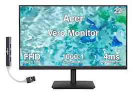 Acer - Vero 22" FHD IPS Monitor, 4ms Response Time, Anti-Glare, 250 nits Brightness, Built-in Speaker & DKZ Hub w/HDMI cable - Black