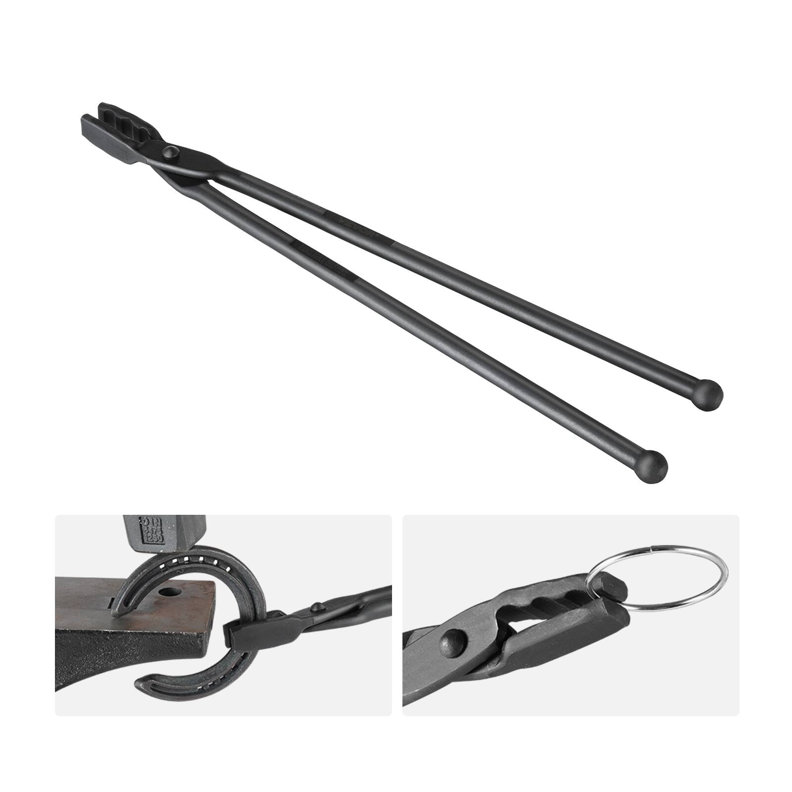 Alt View 5. VEVOR - Blacksmith Tongs, 18” Wolf Jaw Tongs, Carbon Steel Forge Tongs with A3 Steel Rivets, for Horseshoes, Curved Shapes - Black.