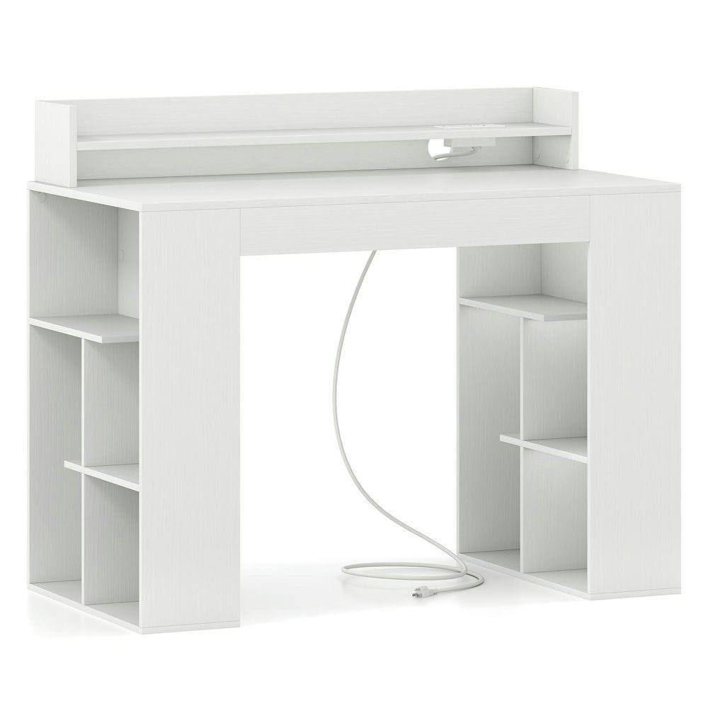 Alt View 2. Kadyn - 43-Inch Computer Desk - Power Outlets + 2 Bookcases, White - White.