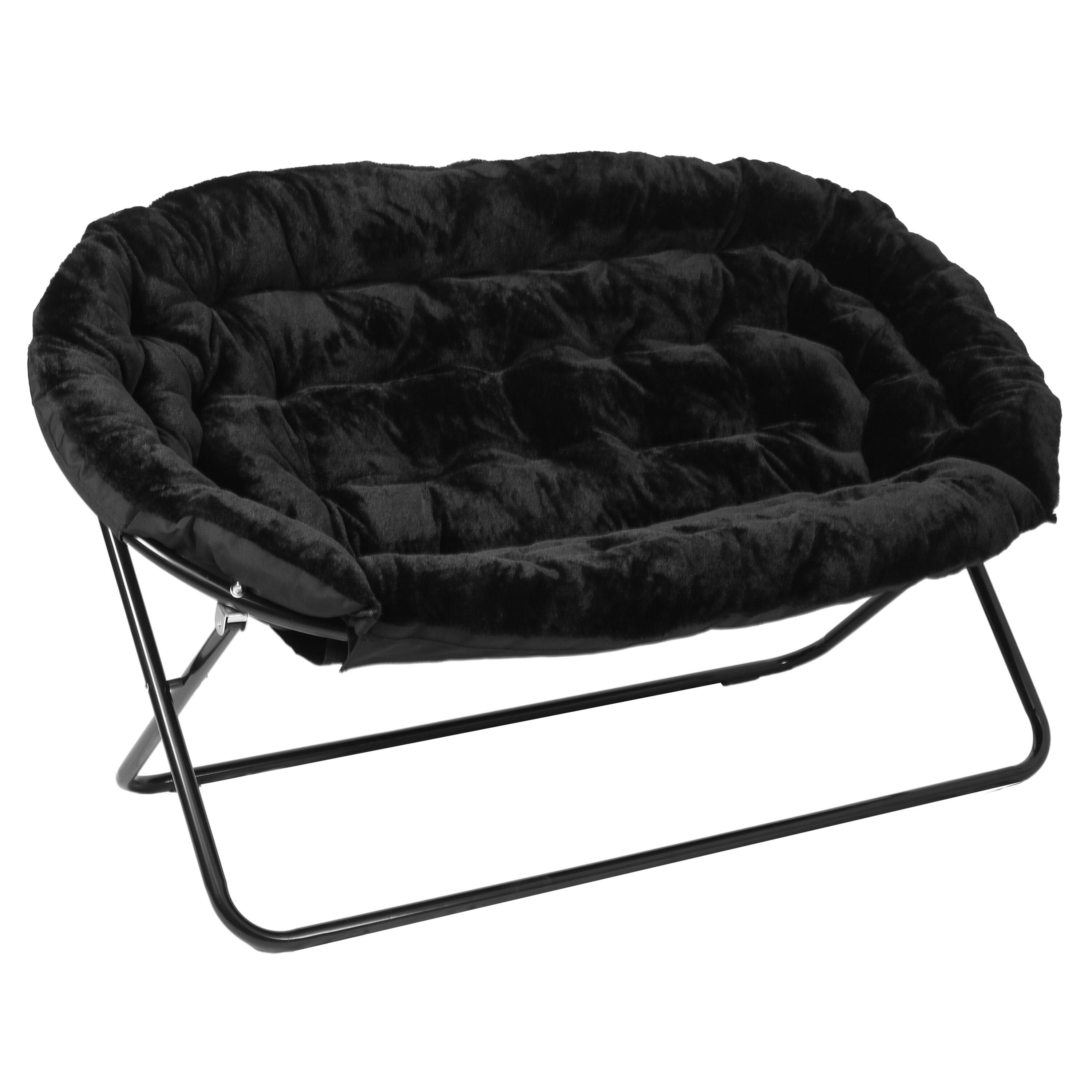 Front. Emma + Oliver - Janey Folding Double Saucer Chair with Steel Frame for Dorm, Living Room, or Bedroom - Black Fabric/Black Frame.