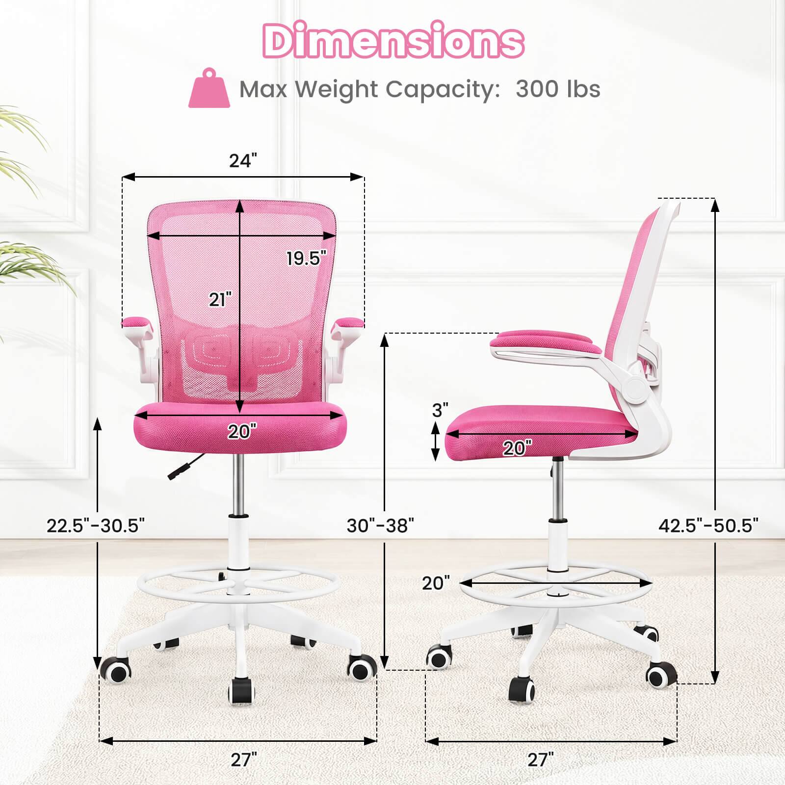 Dimensions  
Max Weight Capacity: 300 lbs  
24" x 19.5" x 21"  
20" x 3" x 20"  
22.5"-30.5" x 30"-38" x 42.5"-50.5"  
20" x 27" x 27"