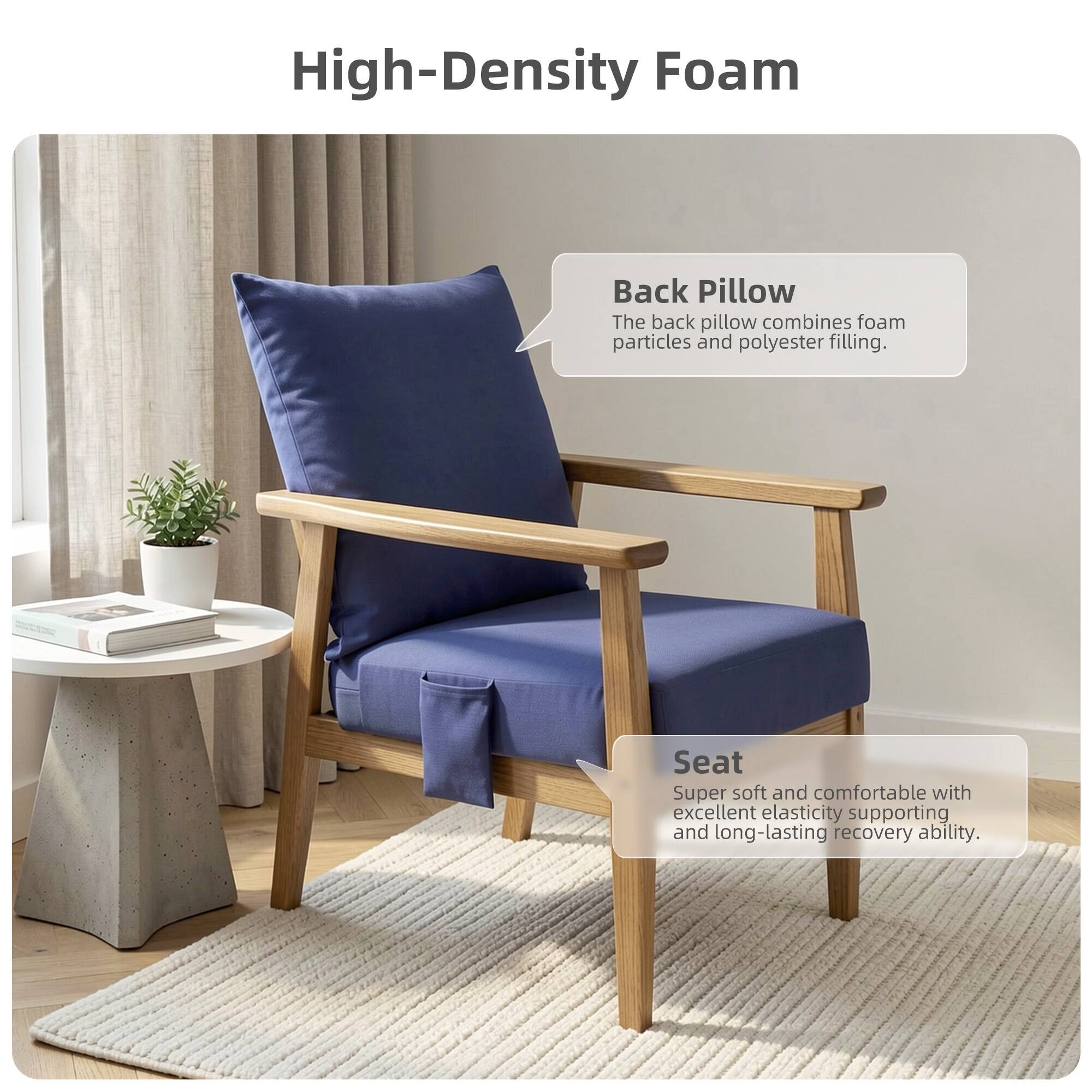 High-Density Foam

Back Pillow
The back pillow combines foam particles and polyester filling.

Seat
Super soft and comfortable with excellent elasticity supporting and long-lasting recovery ability.